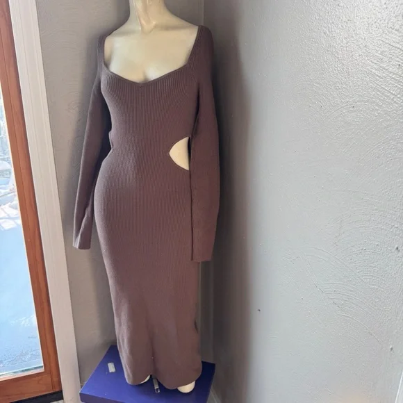 Abercrombie & Fitch maxi dress long sleeve brown cut outs sexy size S NWT - Picture 2 of 10